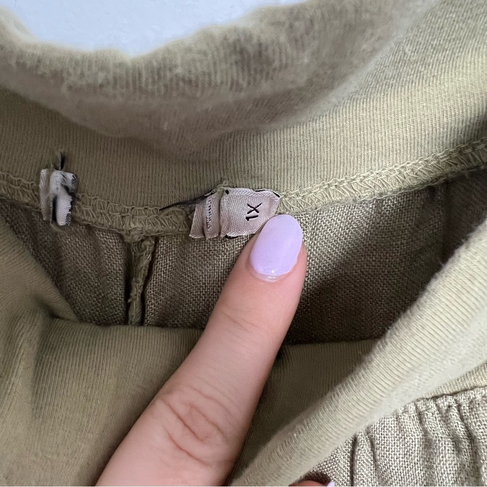 Olive Green 100% Linen Wide Leg Pants 1X High Waist Lightweight Summer Trousers - Picture 9 of 9